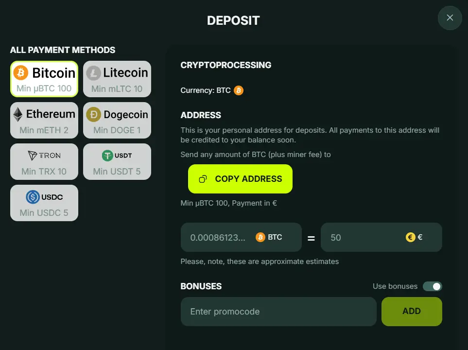 betnjet deposit